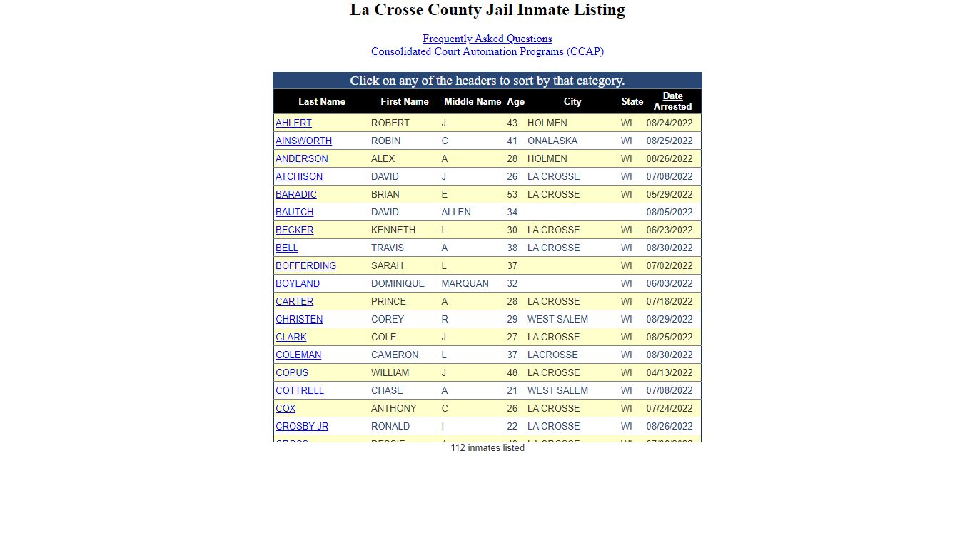 Inmate Locater-Version: 2021.9.14.0 - La Crosse County, Wisconsin